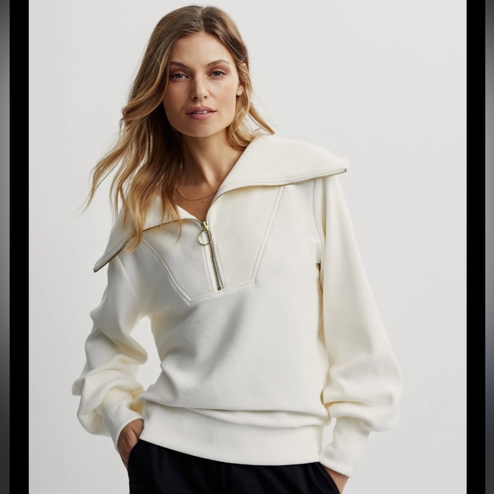 Varley Vine Half Zip Pullover Sweatshirt Top Ivory XS